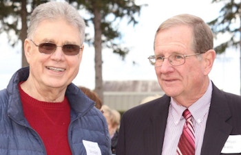 Arc/Morris Board of Director Walter Bender and Board President Thomas Horn stand next to one another at the William R Testa Circle Dedication event.